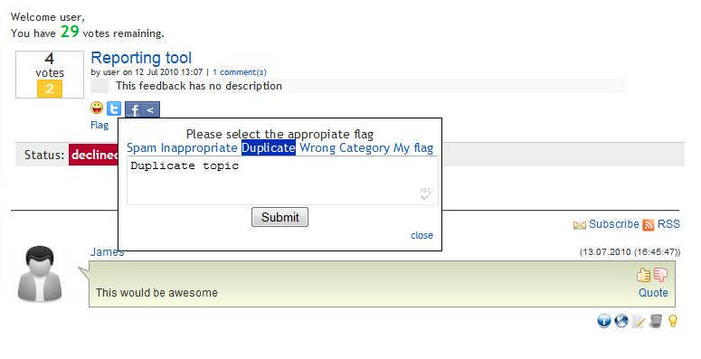 RSFeedback! - Flag option to keep the feedback clean RSFeedback! - flag option